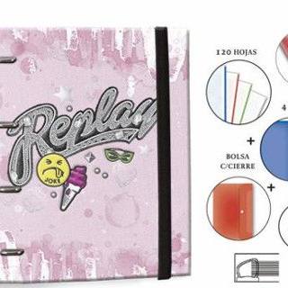 ringbook-a4-equip.-replay-girls-surt.-3-parches-(rosa-y-verde)-senfort-papelería-telli