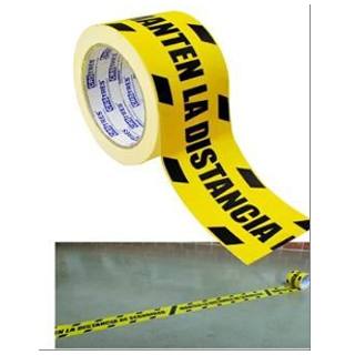 cinta-de-señalizacion-adhesiva-72mm-x-25metros-amarillo/negro-"mantenga-la-distancia"-papelería-telli