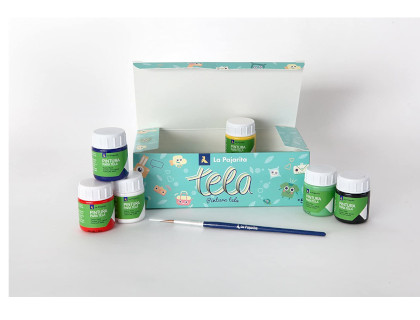 pintura-para-tela-la-pajarita--set-de-6-colores-surtidos+-pincel-papelería-telli