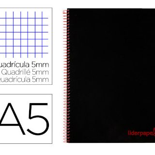 cuaderno-espiral-liderpapel-a5-micro-wonder-negro-plastico-120h-90g-cuadro-5mm-5-bandas-6-taladro--papelería-telli