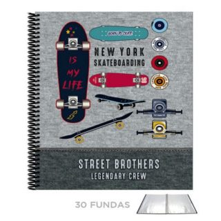 carpeta-30-fundas-espiral.-c/goma-skateboard-ny-papelería-telli