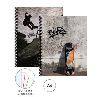 bloc-espiral-t/dura-a4-80h--4-colores-senfort-cuadro-skateboard-papelería-telli