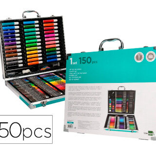set-pinturas-temperas-liderpapel-maletin-aluminio-150-piezas-papelería-telli