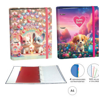 carpeta-ringbook-a4-4-anillas-120h--c/separadores-puppy-surtido-papelería-telli