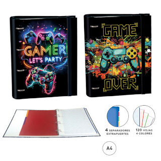 carpeta-ringbook-a4-4-anillas-120h--c/separadores-gamer-surtido-papelería-telli