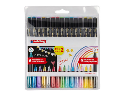 estuche-13-+-2-rotuladores-edding-1200-glitter--papelería-telli