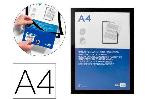marco-porta-anuncios-liderpapel-magnetico-din-a4-adhesivo-negro-individual-papelería-telli
