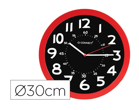 reloj-de-pared-q-connect-plastico-oficina-redondon-30-cm-rojo-y-negro-papelería-telli