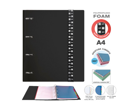 carpeta-ringbook-a4-100-h-foam-c/rec-360-negra-decorada-papelería-telli