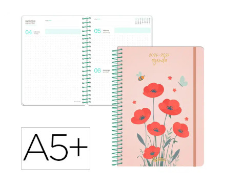 agenda-escolar-liderpapel-26-27-espiral-d/p-flowers-rojo-papelería-telli