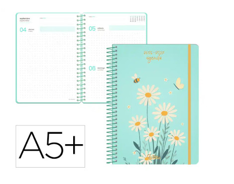 agenda-escolar-liderpapel-26-27-espiral-d/p-flowers-azul-papelería-telli
