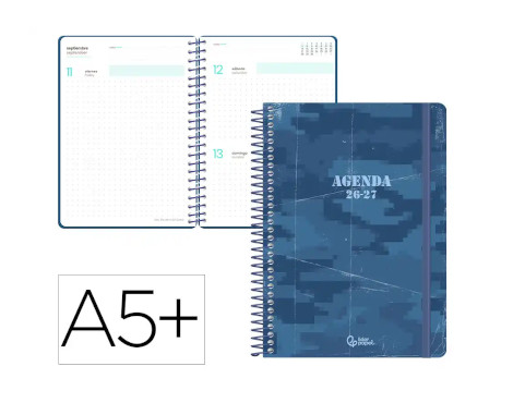 agenda-escolar-liderpapel-26-27-espiral-a5+-d/p-military-marino-papelería-telli