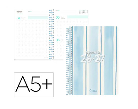 agenda-escolar-liderpapel-26-27-espiral-a5+-d/p-pattern-lineas-papelería-telli