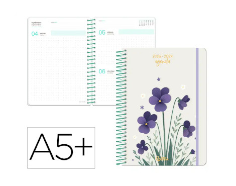 agenda-escolar-liderpapel-26-27-espiral-d/p-flowers-blanco-papelería-telli