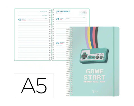 agenda-escolar-liderpapel-26-27-espiral-a5-d/p-game-on-verde-papelería-telli